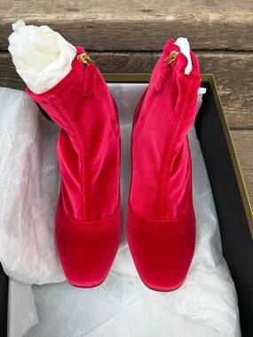 Rupert Sanderson Fernie Sangria Velvet Ankle Boots with Gold Zip